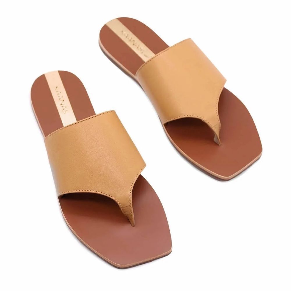 Kaanas Maria Camel Leather Slide Sandals - Picture 2 of 5